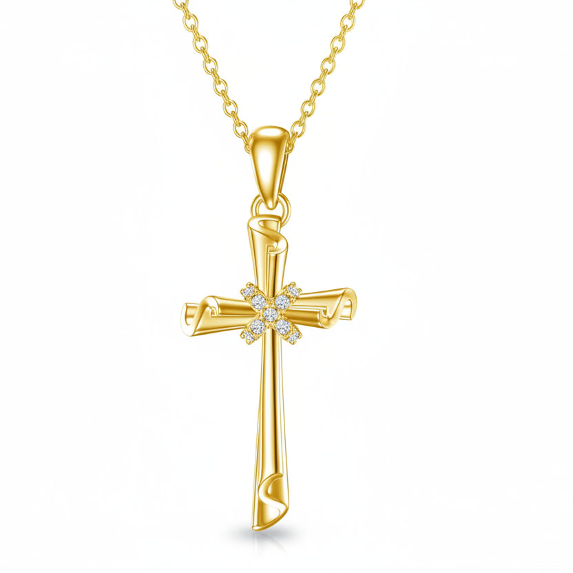 Gold Scroll Cross Pendant Necklace