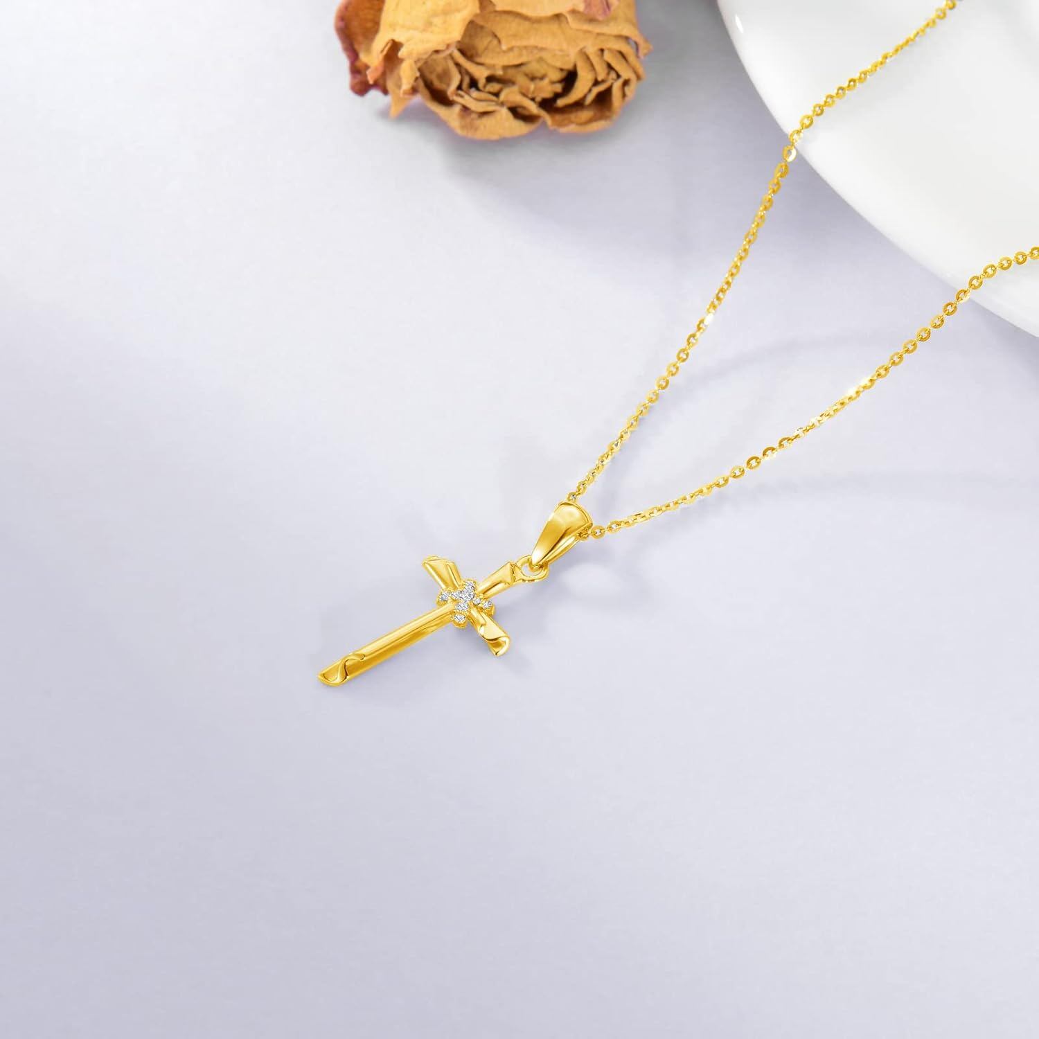 Gold Scroll Cross Pendant Necklace