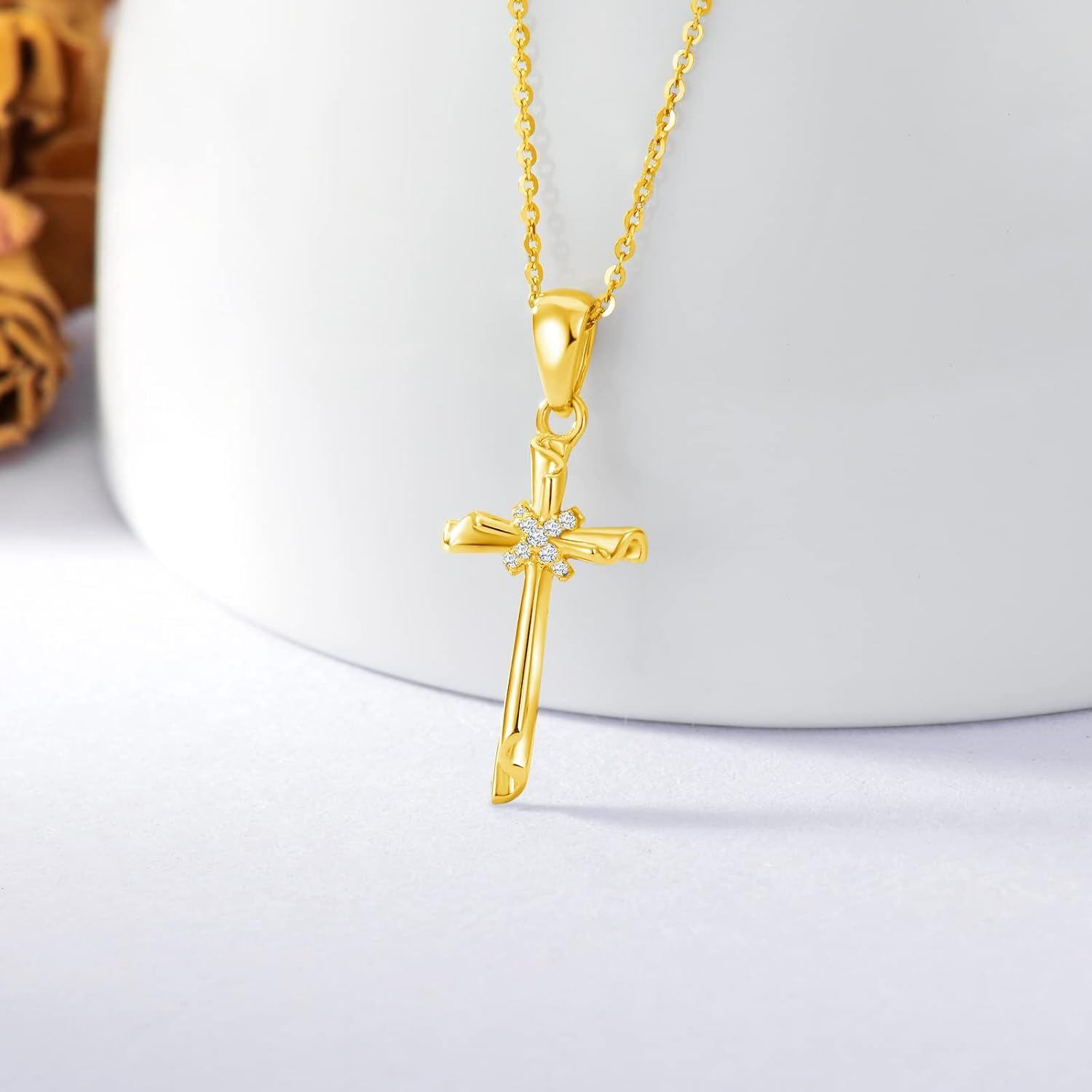 Gold Scroll Cross Pendant Necklace