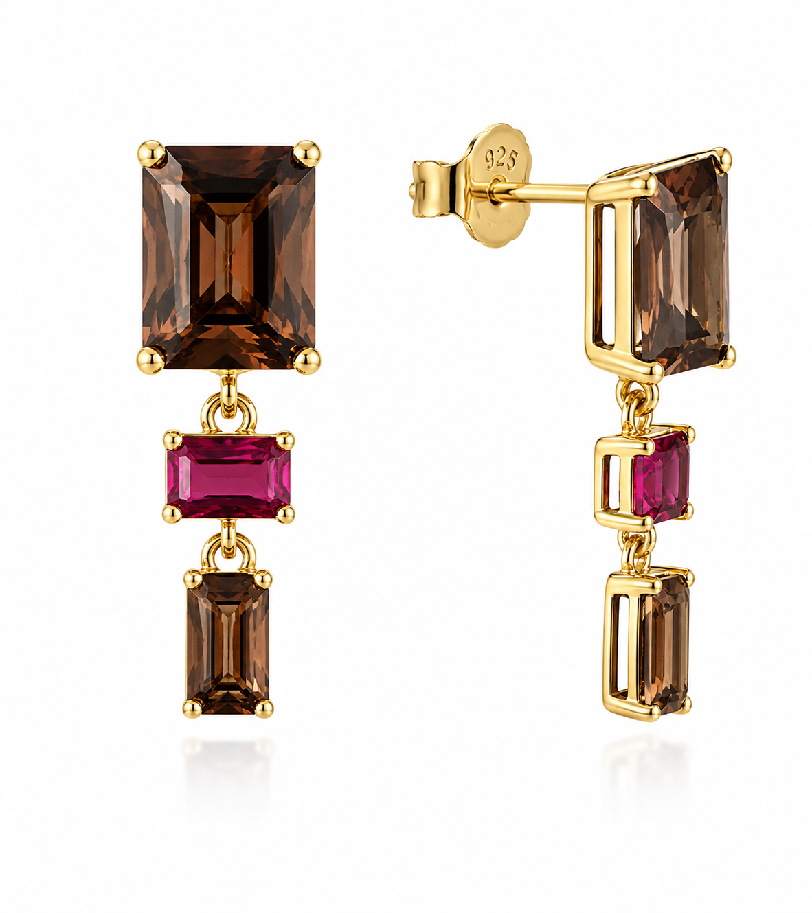 Citrine Baguette Drop Earrings — Gold Plated Sterling Silver