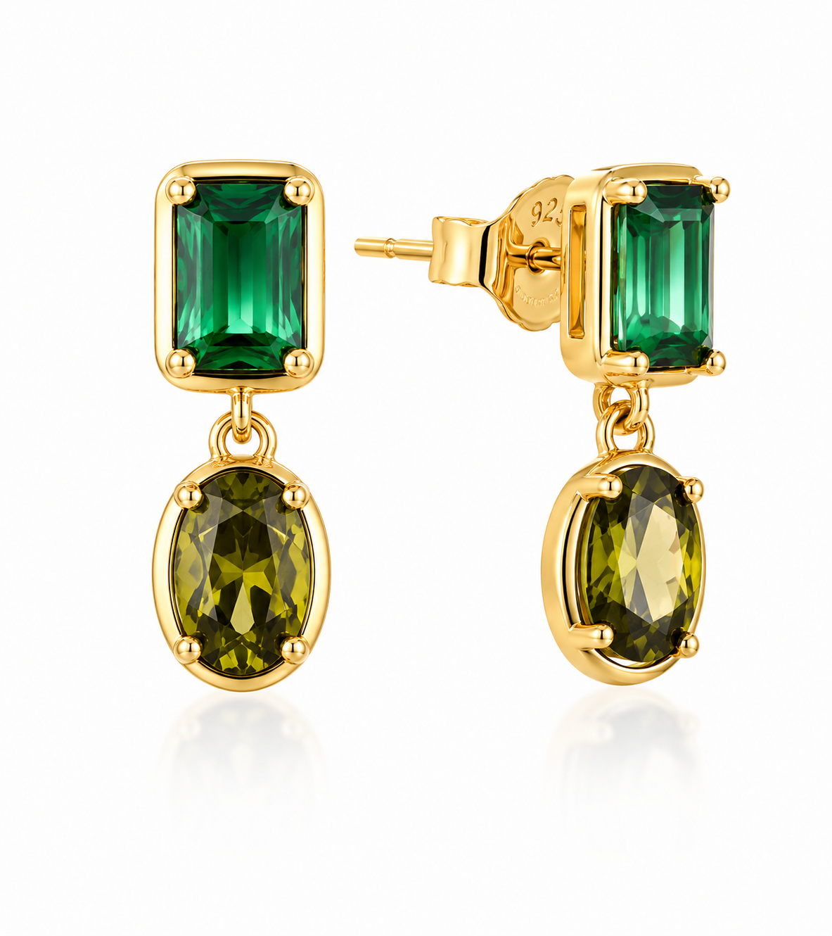 Emerald-Tone Drop Earrings — Gold Plated Sterling Silver