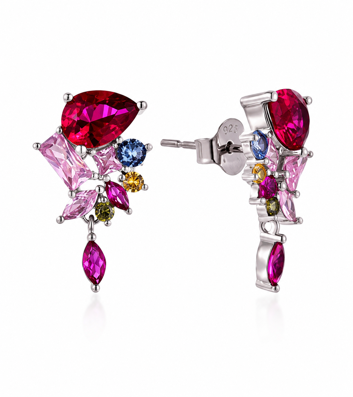 Jewel Cluster Drop Earrings — Gold Plated Sterling Silver