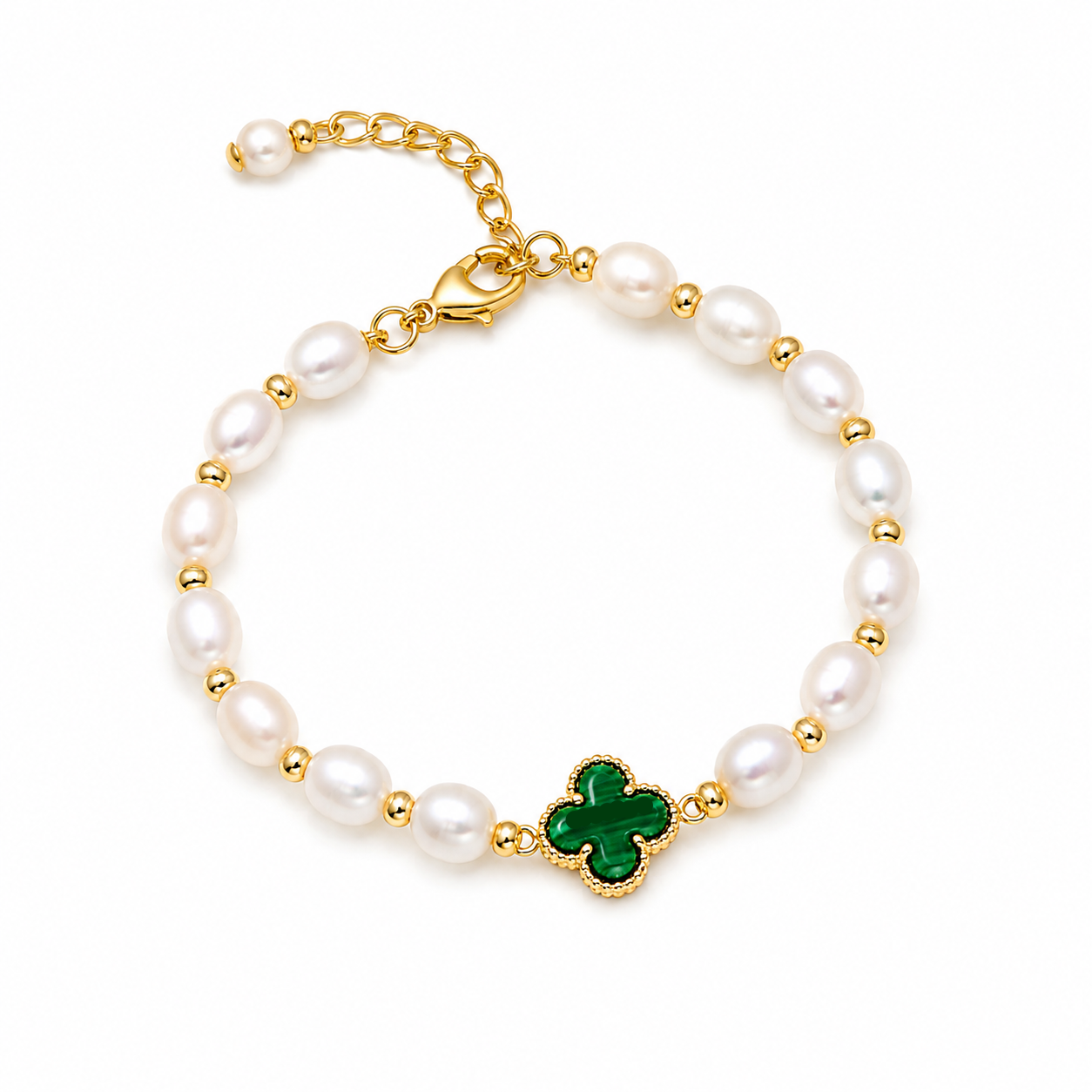 Green Lucky Clover Pearl Bracelet