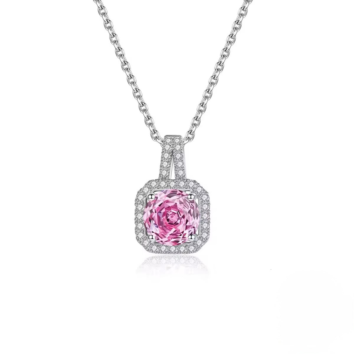 Pink CZ Square Pendant Necklace
