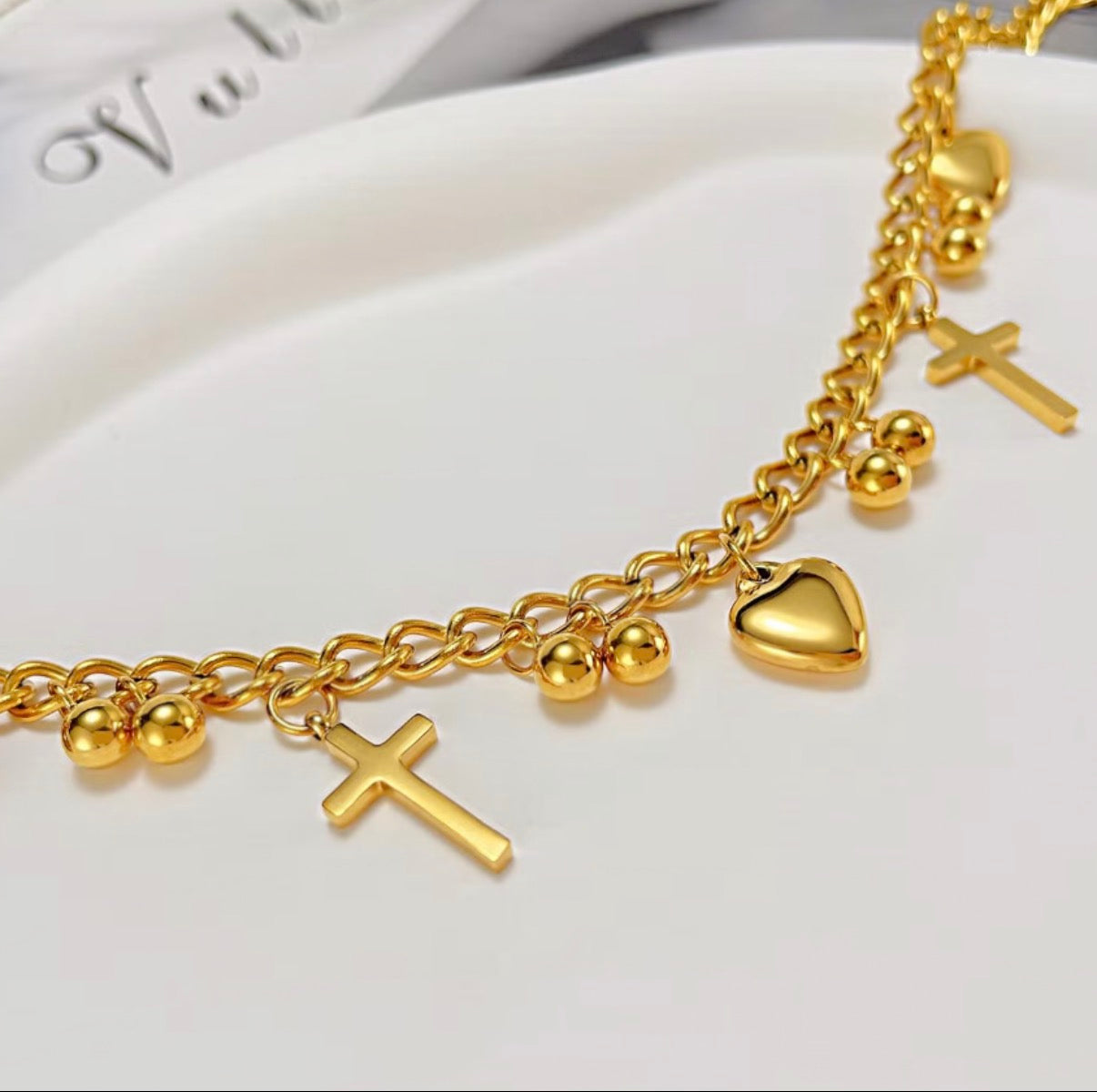 Cross Heart Charm Anklet Stainless Steel