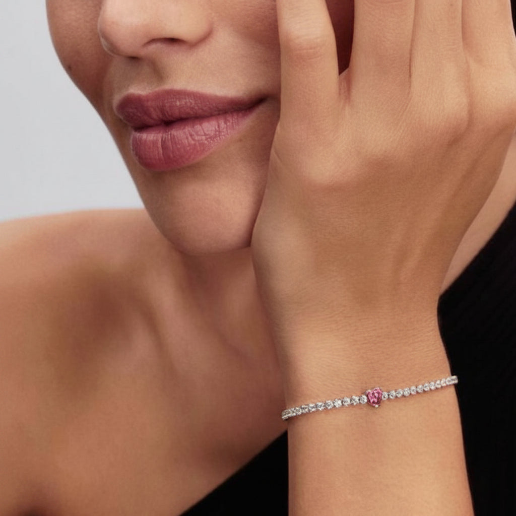 Pink Heart Tennis Bracelet