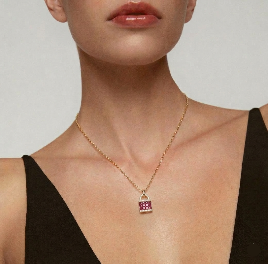 Diamond & Ruby Padlock Necklace
