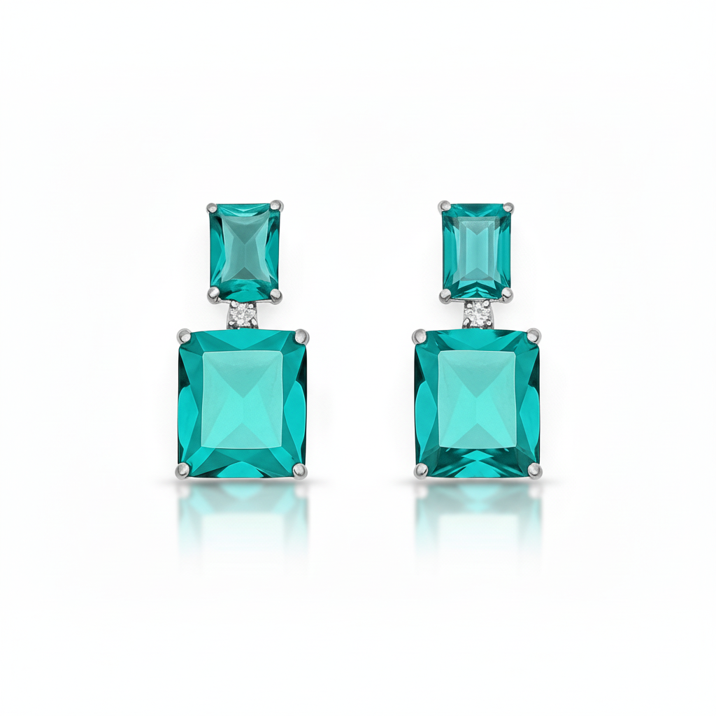 Rectangle Green Stone Earrings