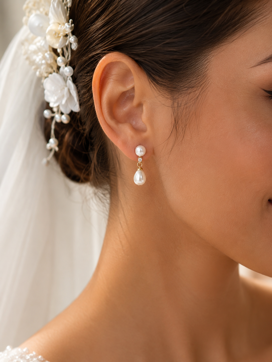 Pearl Drop Stud Earrings