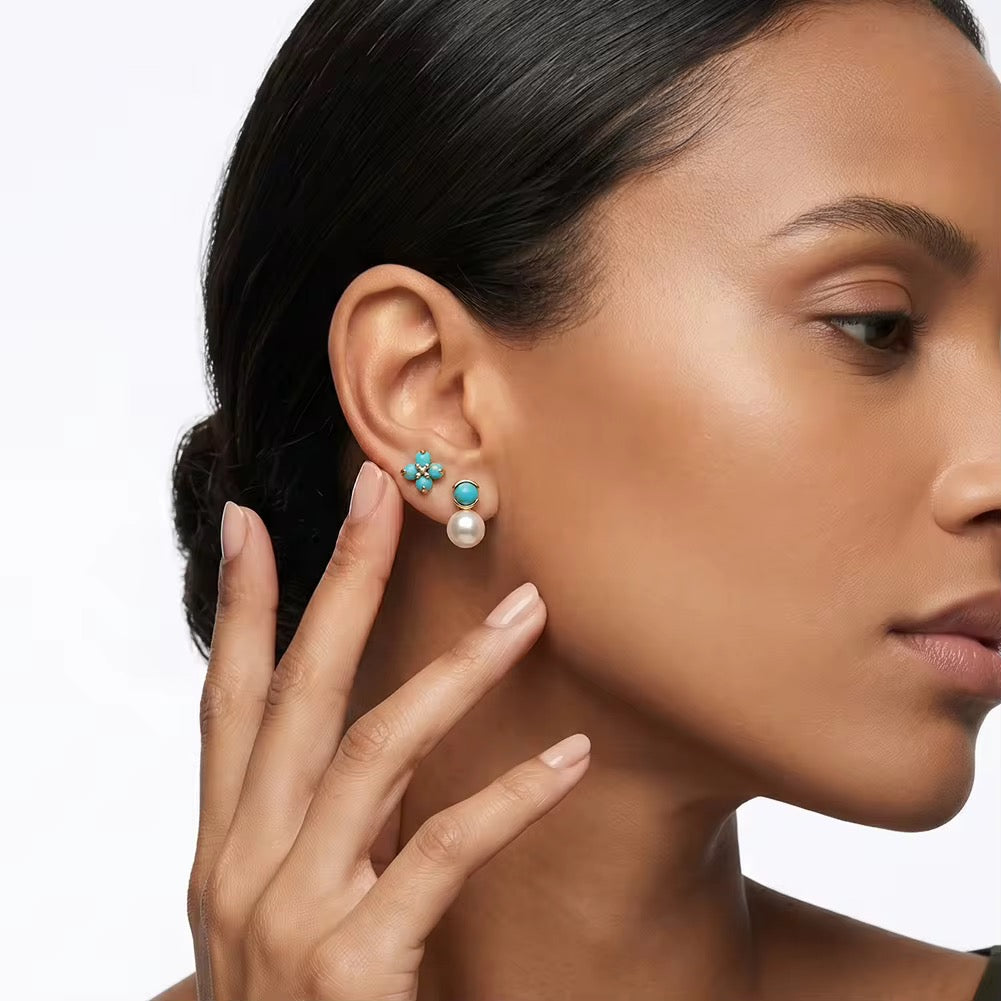 Pearl Turquoise Earrings 925 Sterling Silver