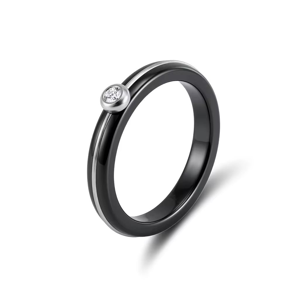 Ceramic CZ Ring Stainless Steel