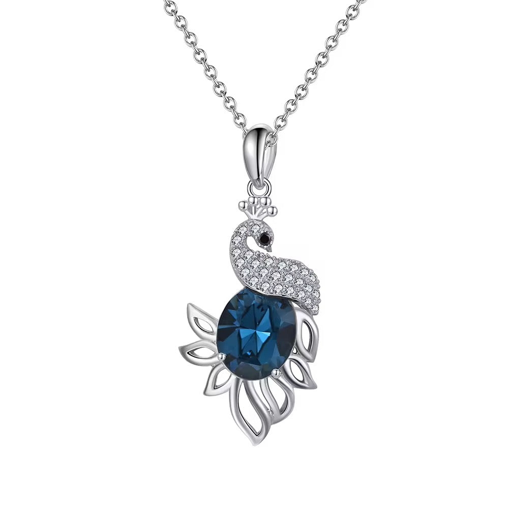 Peacock Necklace Sterling Silver