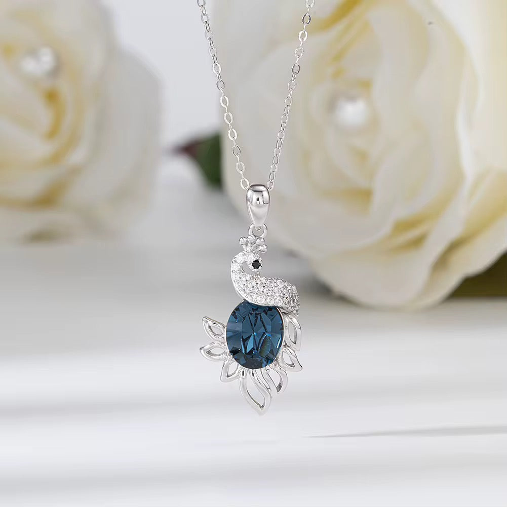 Peacock Necklace Sterling Silver