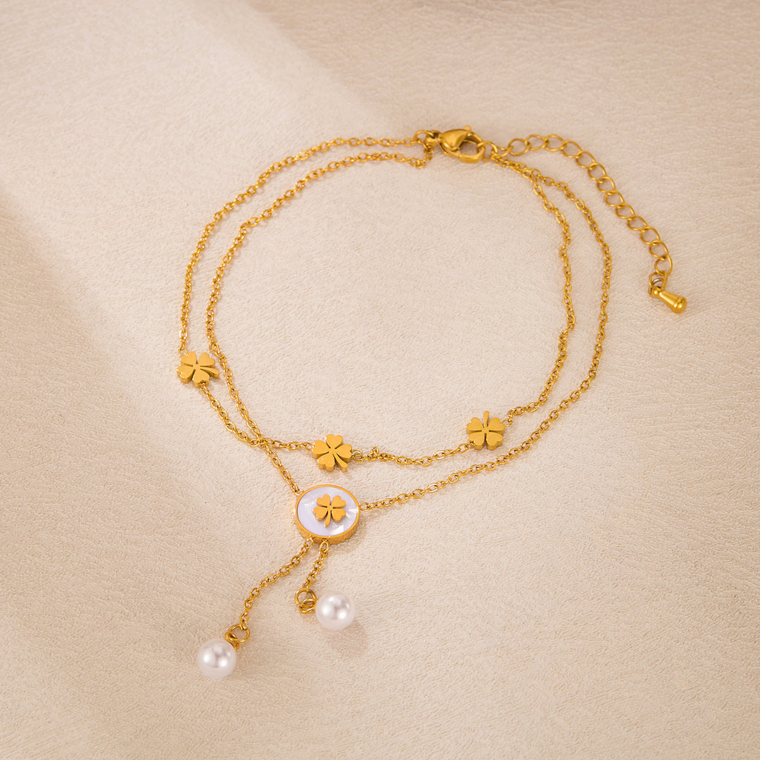 Lucky Clover Charms Anklet Stainless Steel
