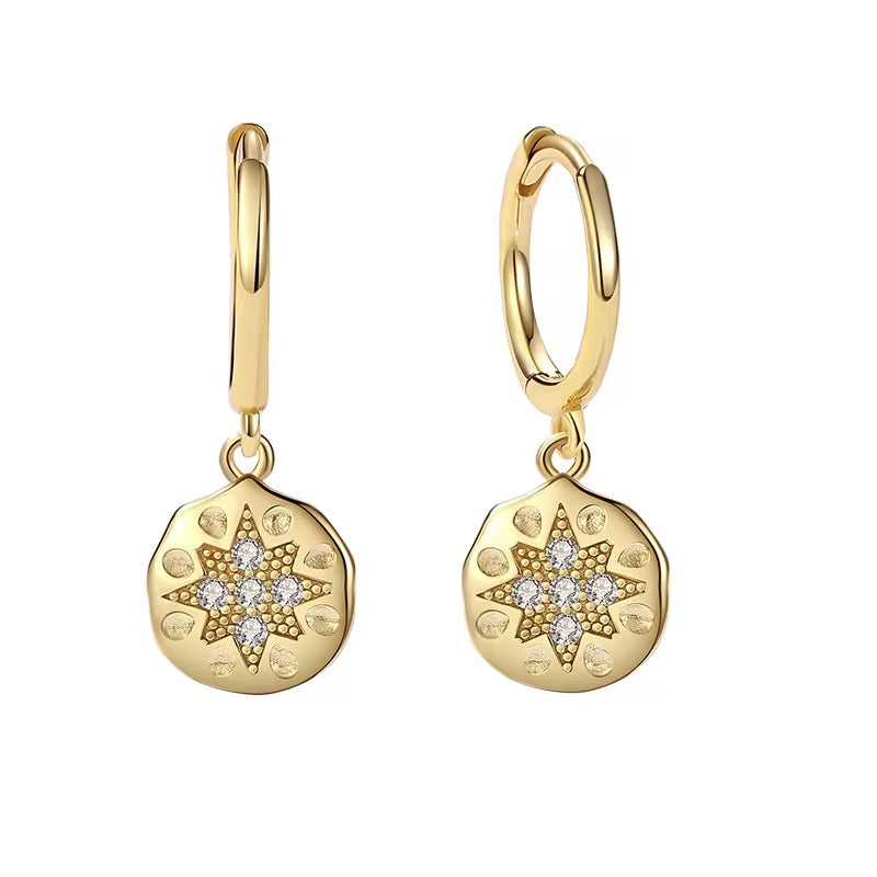 Hammered Coin Starburst Gold Vermeil Dangle Earrings