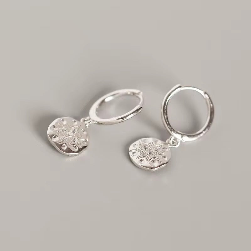 Hammered Coin Starburst Gold Vermeil Dangle Earrings