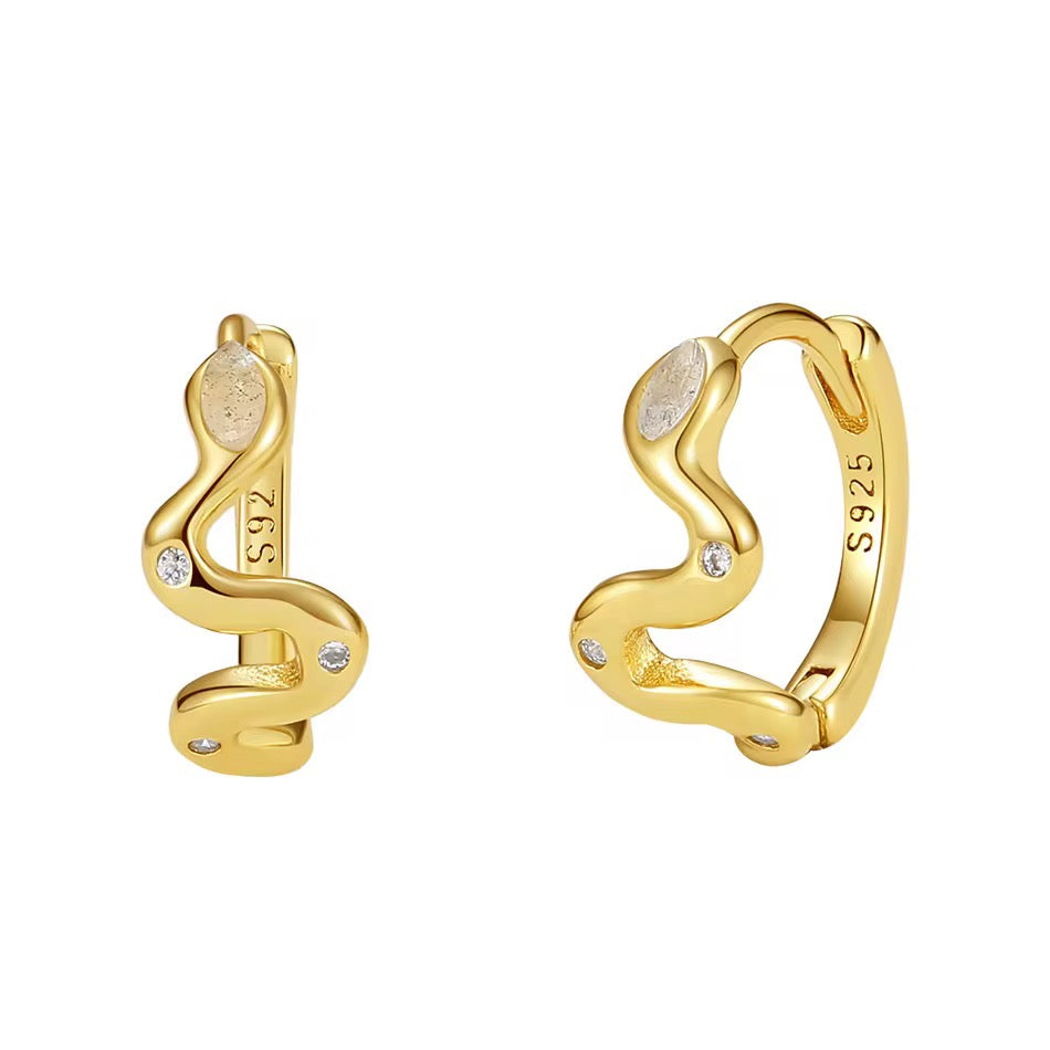 Marquise Moonstone Snake Gold Vermeil Hoop Earrings