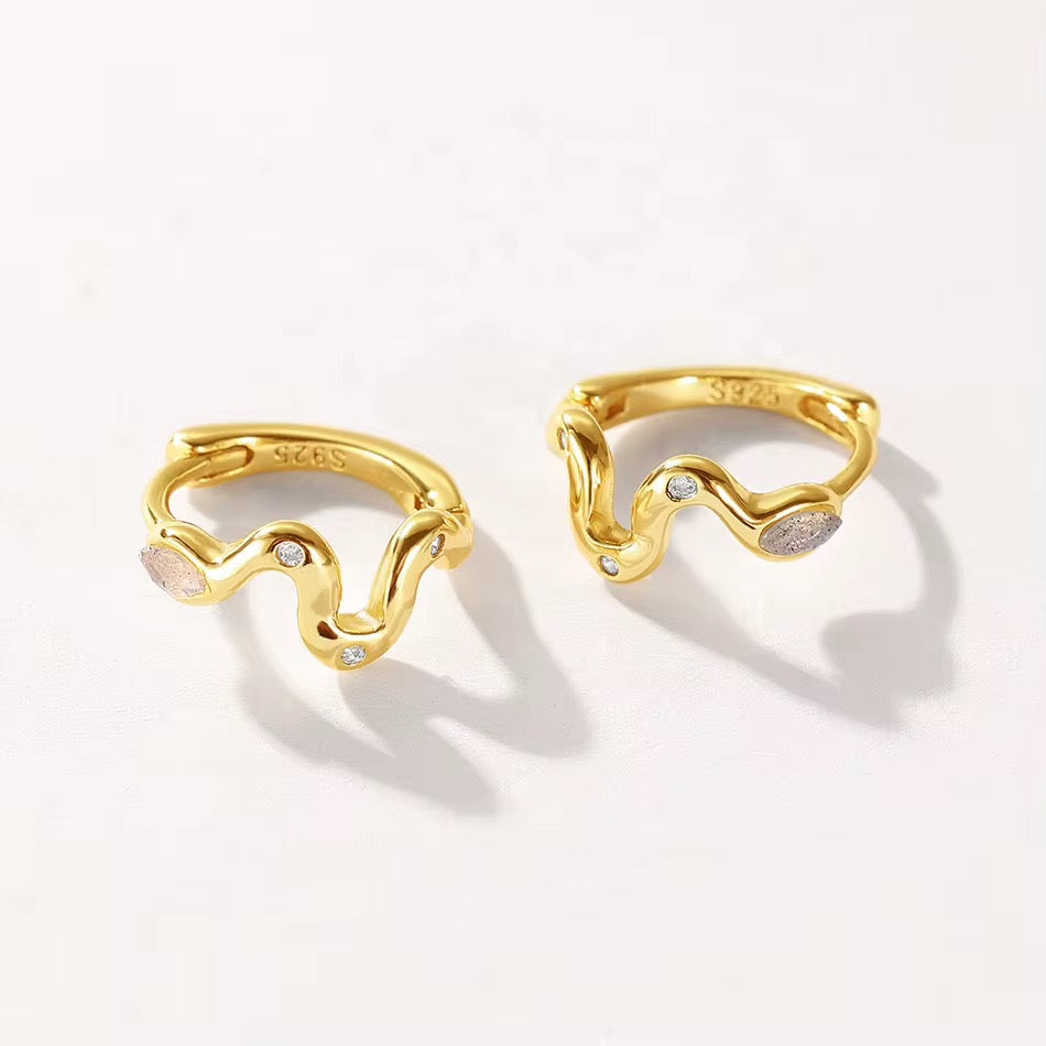 Marquise Moonstone Snake Gold Vermeil Hoop Earrings
