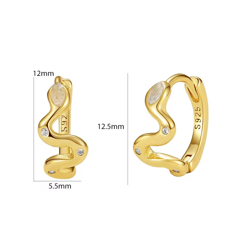 Marquise Moonstone Snake Gold Vermeil Hoop Earrings