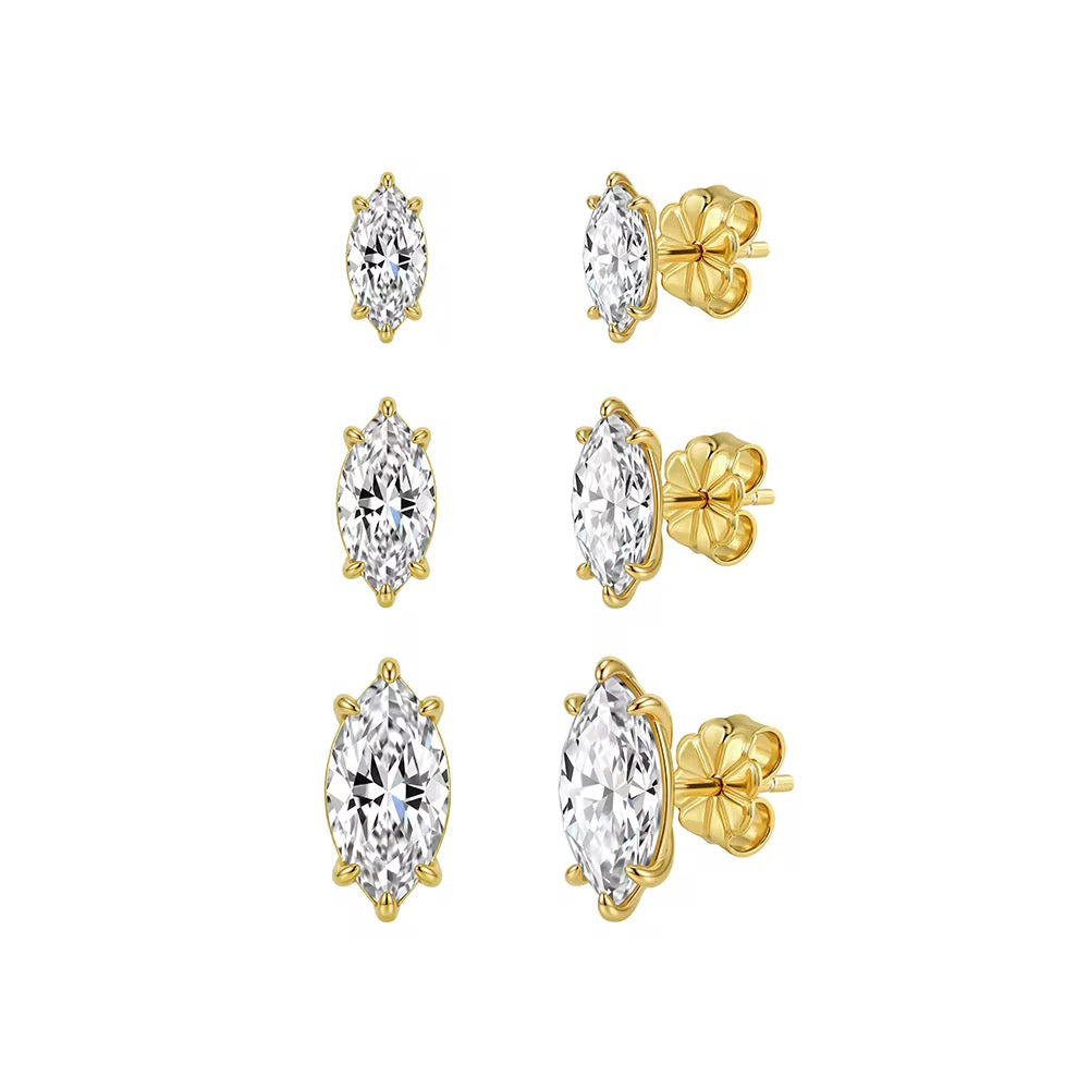 Marquise Moissanite Stud Earrings — Sterling Silver