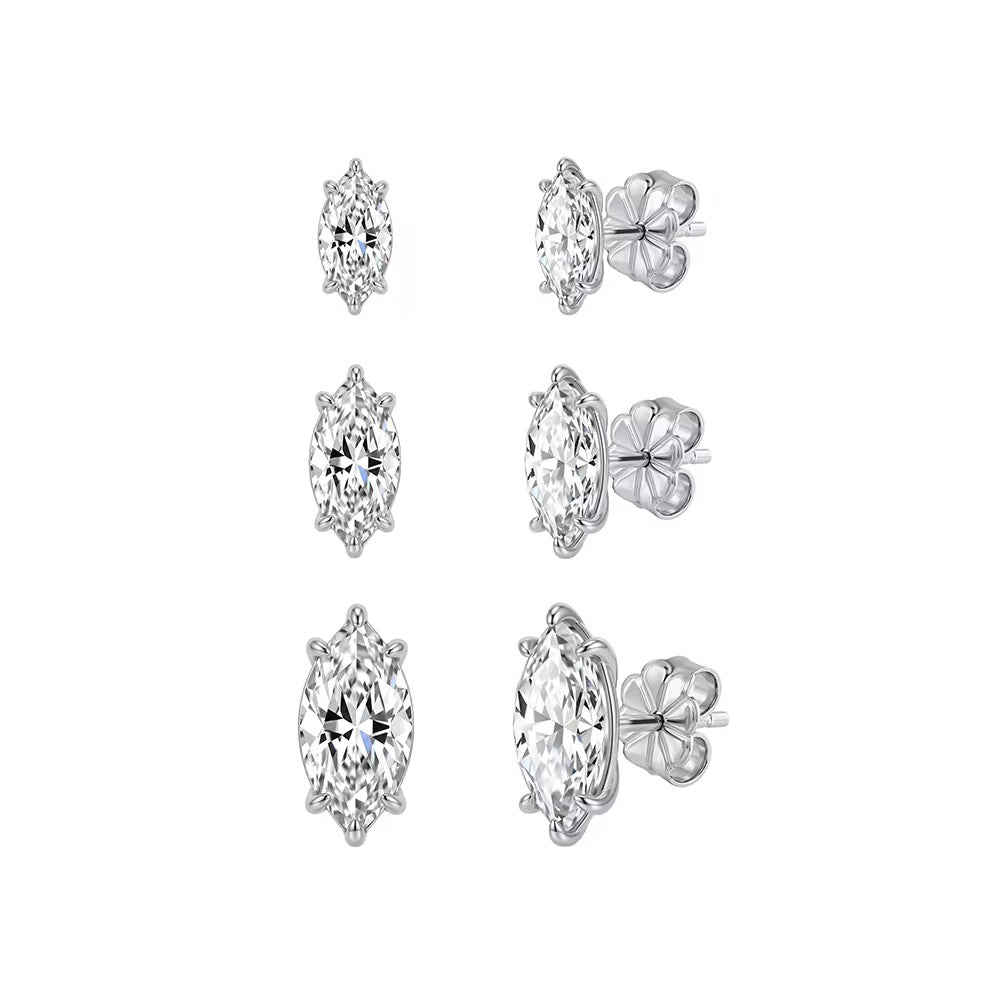 Marquise Moissanite Stud Earrings — Sterling Silver