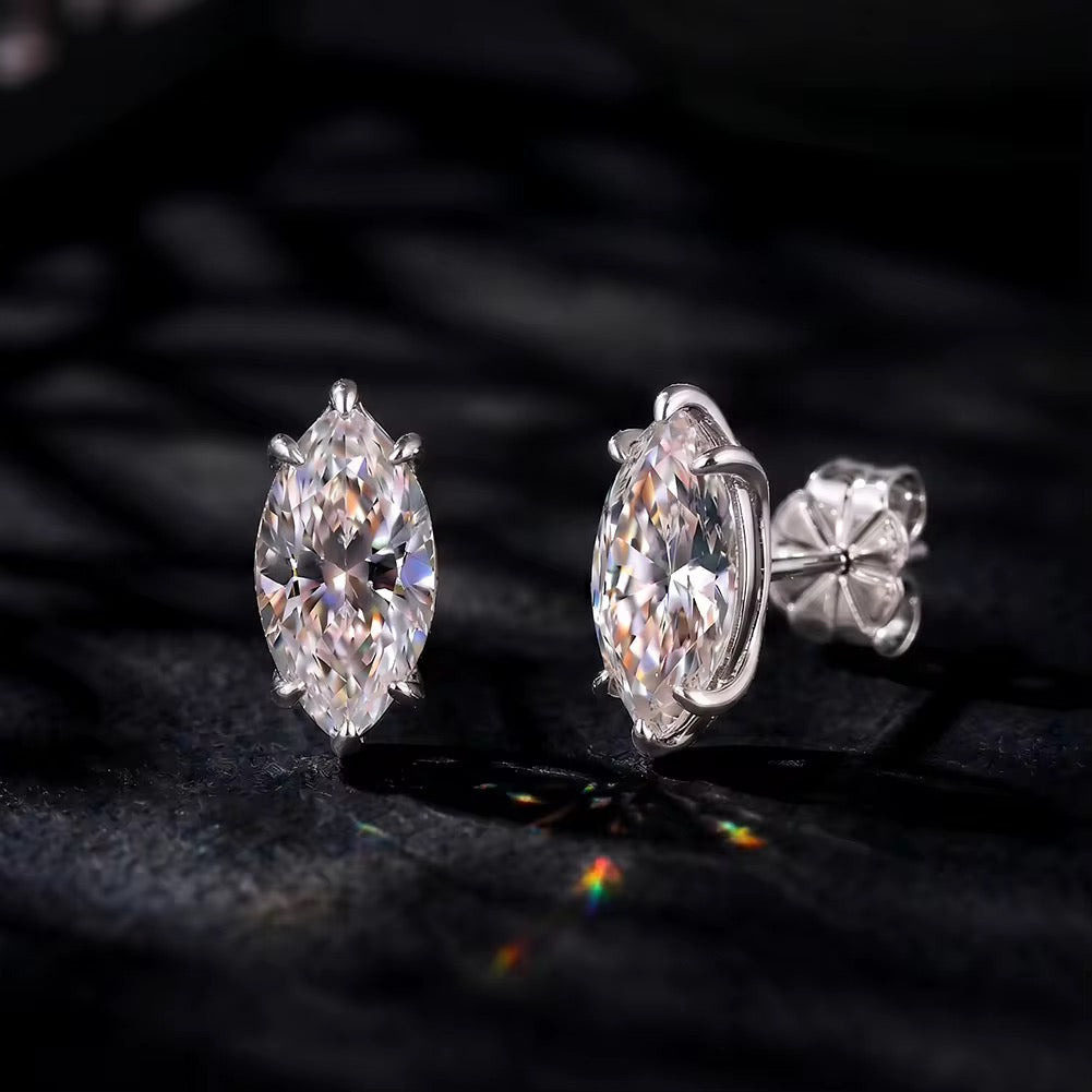 Marquise Moissanite Stud Earrings — Sterling Silver