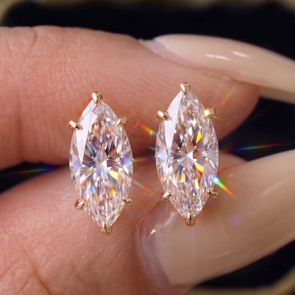 Marquise Moissanite Stud Earrings — Sterling Silver