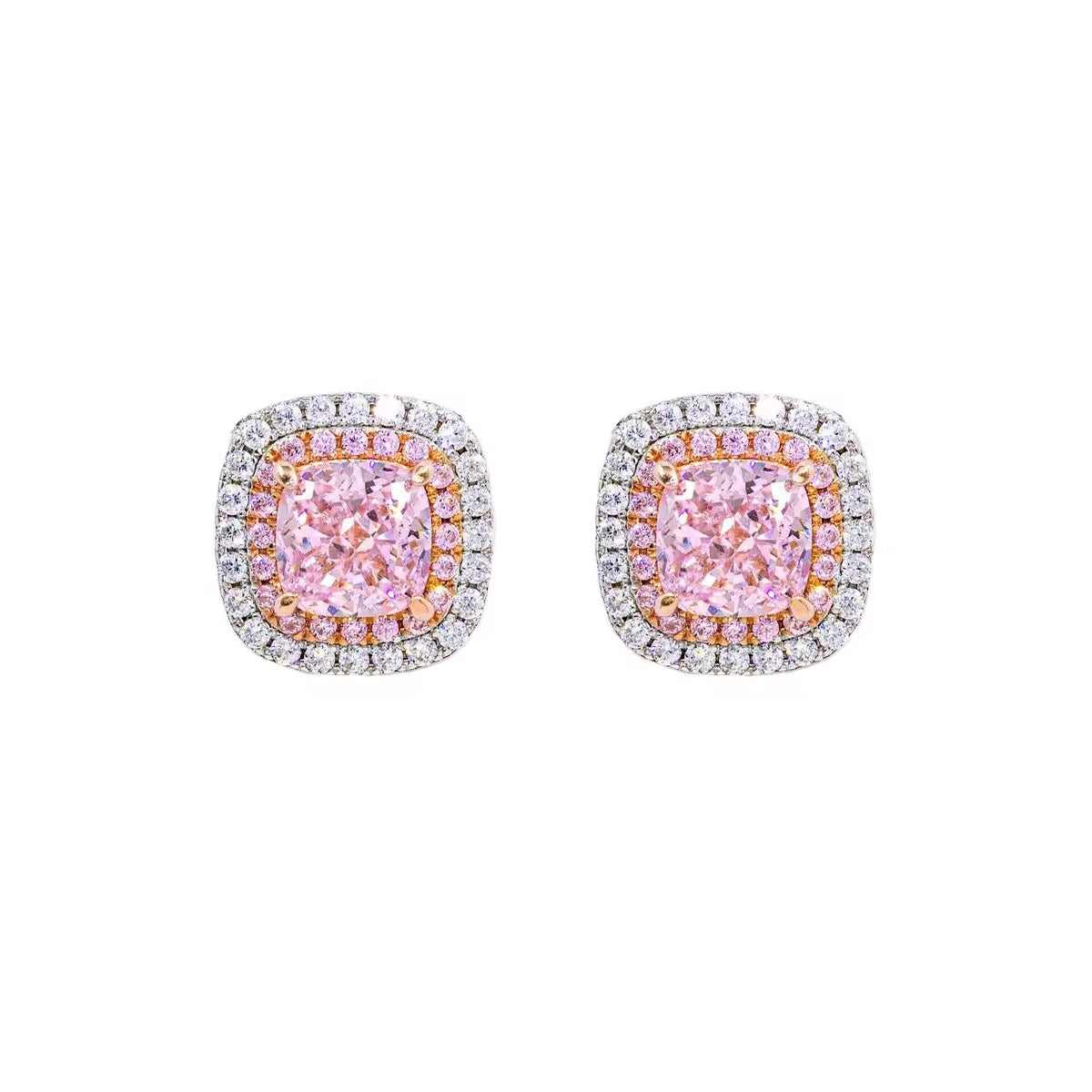 Cushion Cut Pink CZ Stud Earrings