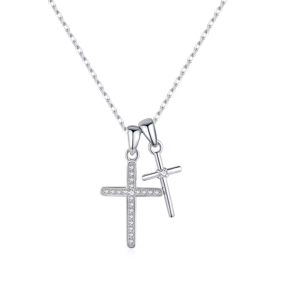 Double Cross Pendant Necklace Sterling Silver