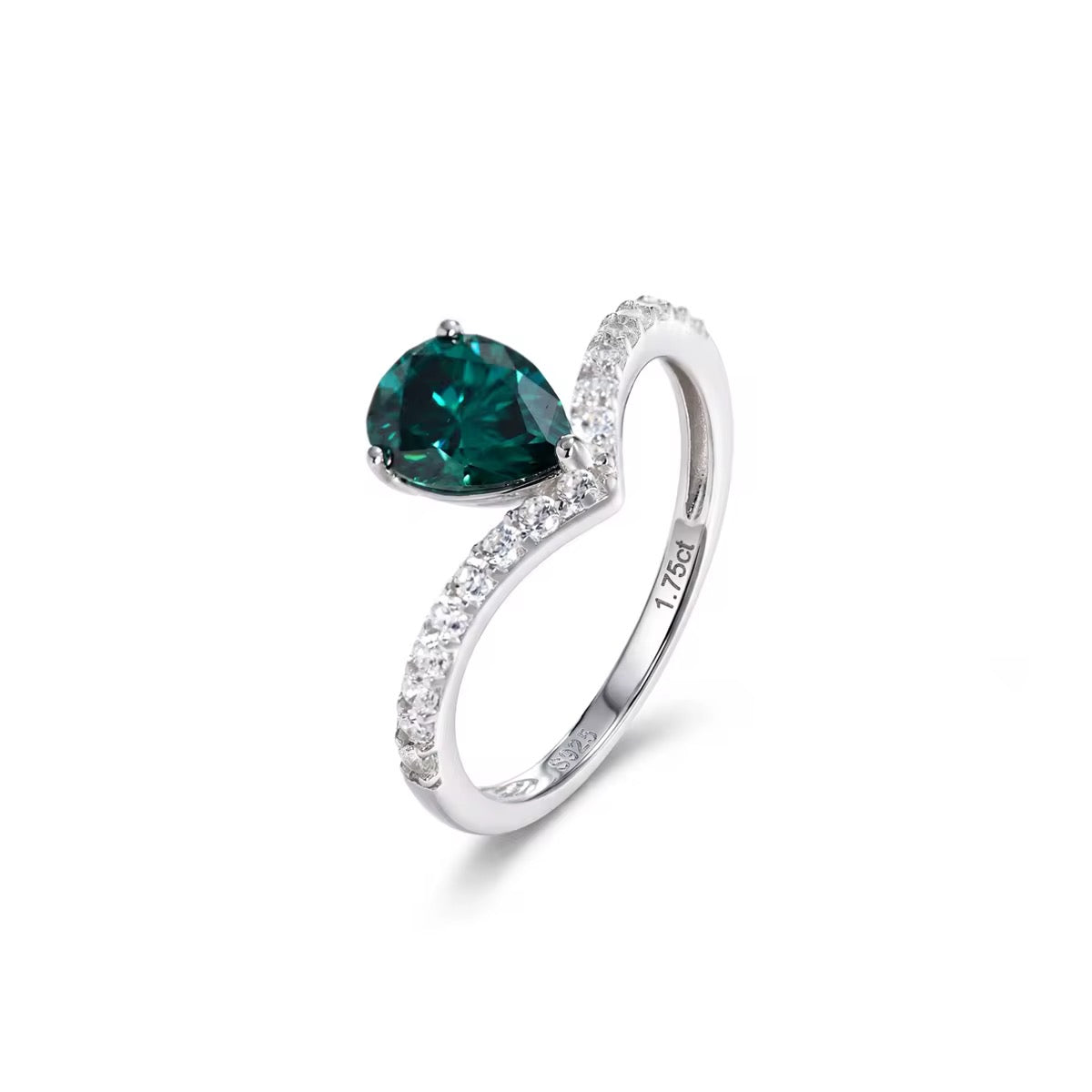 Pear-Cut Green Moissanite Ring – Sterling Silver