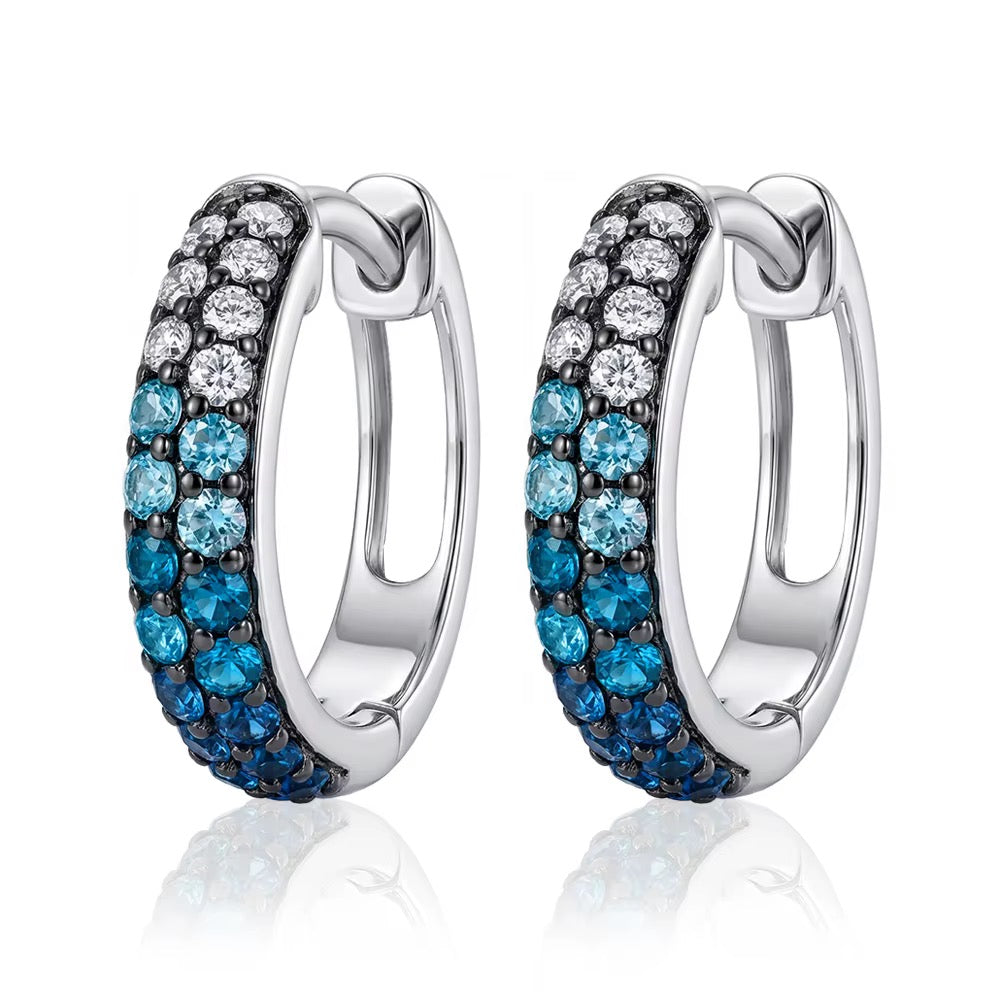 Black & Silver CZ Huggie Hoop Earrings – Sterling Silver