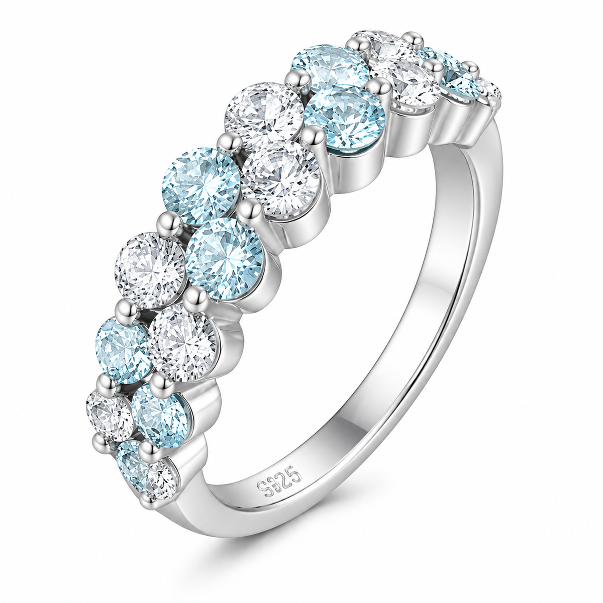 Blue Zircon Cluster Ring — Sterling Silver