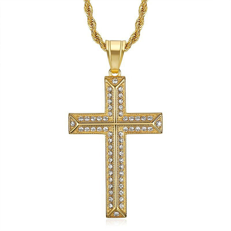 Big Cross Twisted Chain Necklace Stainless Steel