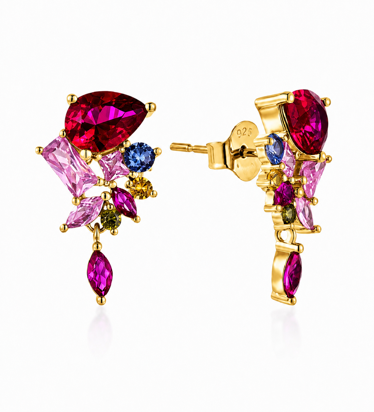 Jewel Cluster Drop Earrings — Gold Plated Sterling Silver