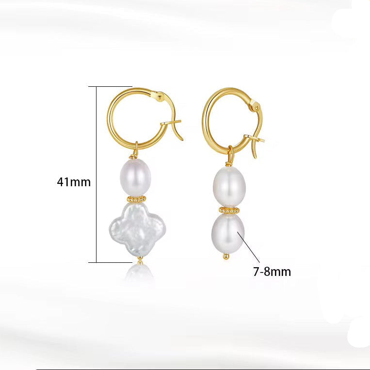 Pearl Earrings Four Leaves Shaped