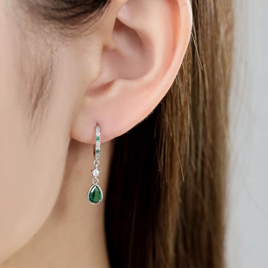 Green and White CZ Dangling Earrings