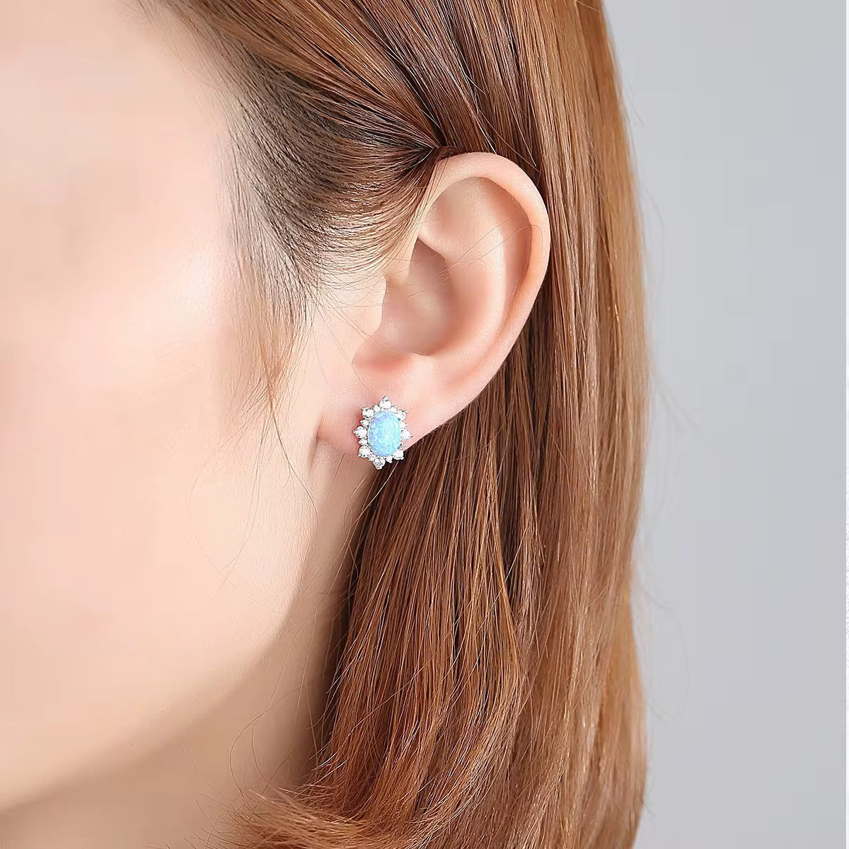 Blue Opal Stud Earrings