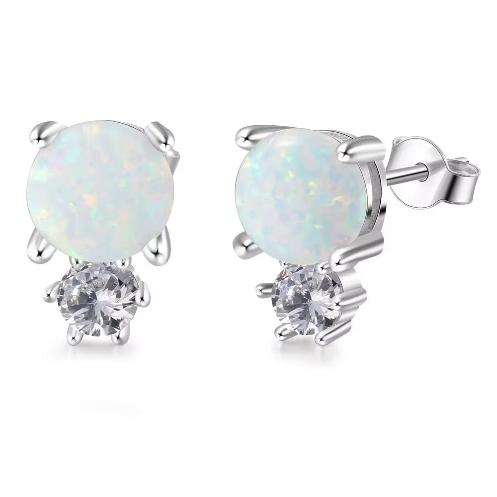 White Opal Stud Earrings