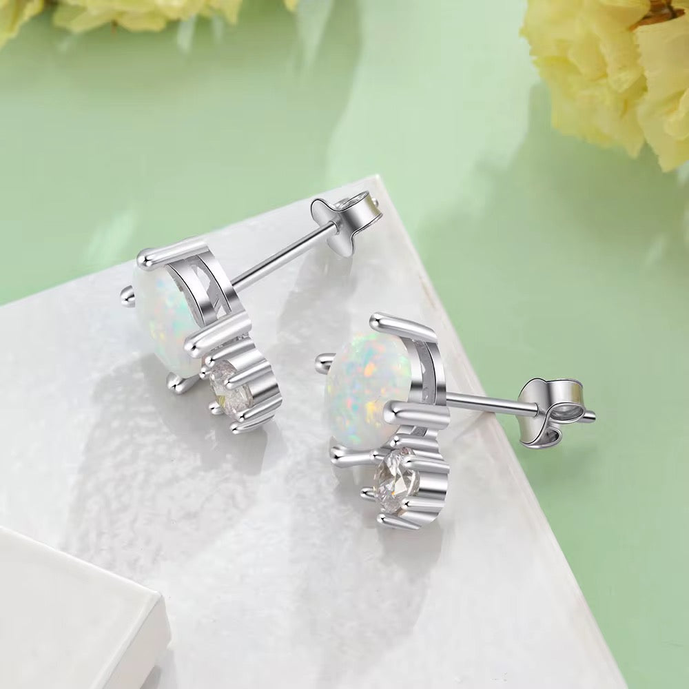 White Opal Stud Earrings