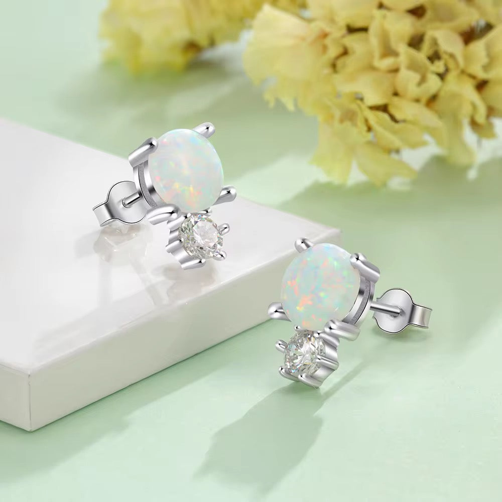 White Opal Stud Earrings