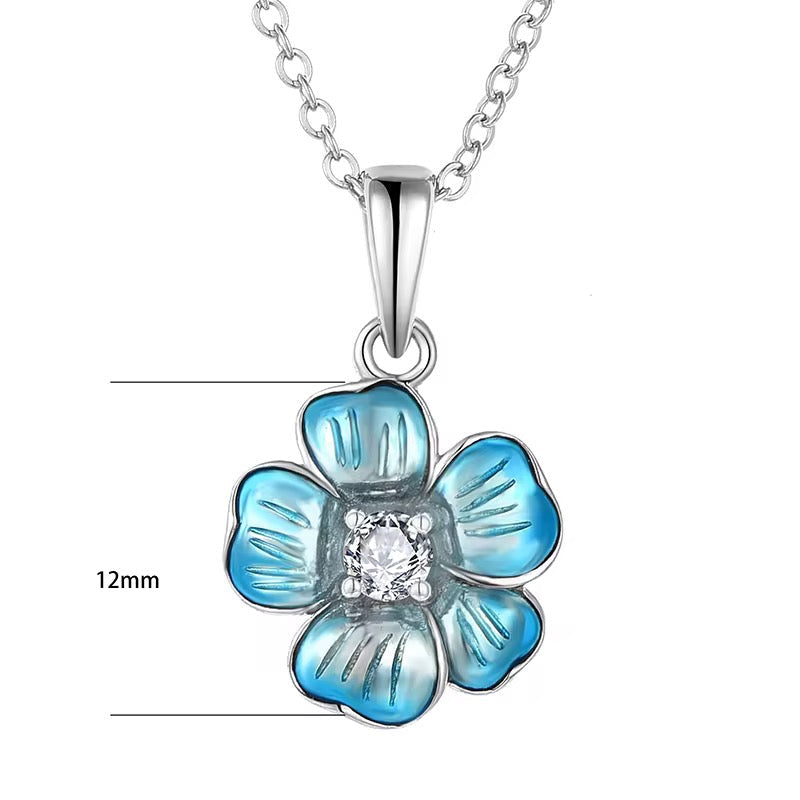 Blue Flower Necklace 925 Sterling Silver