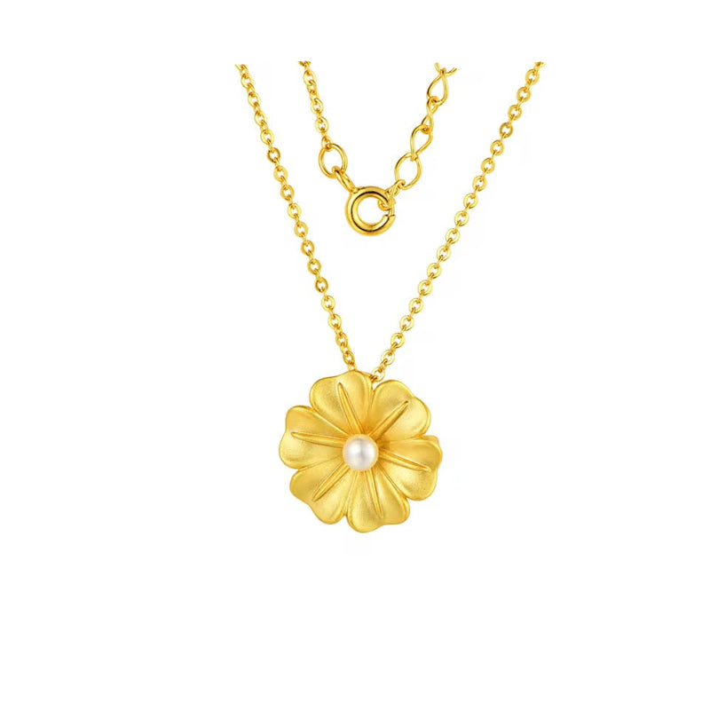 Pearl Golden Flower Necklace 925 Sterling Silver