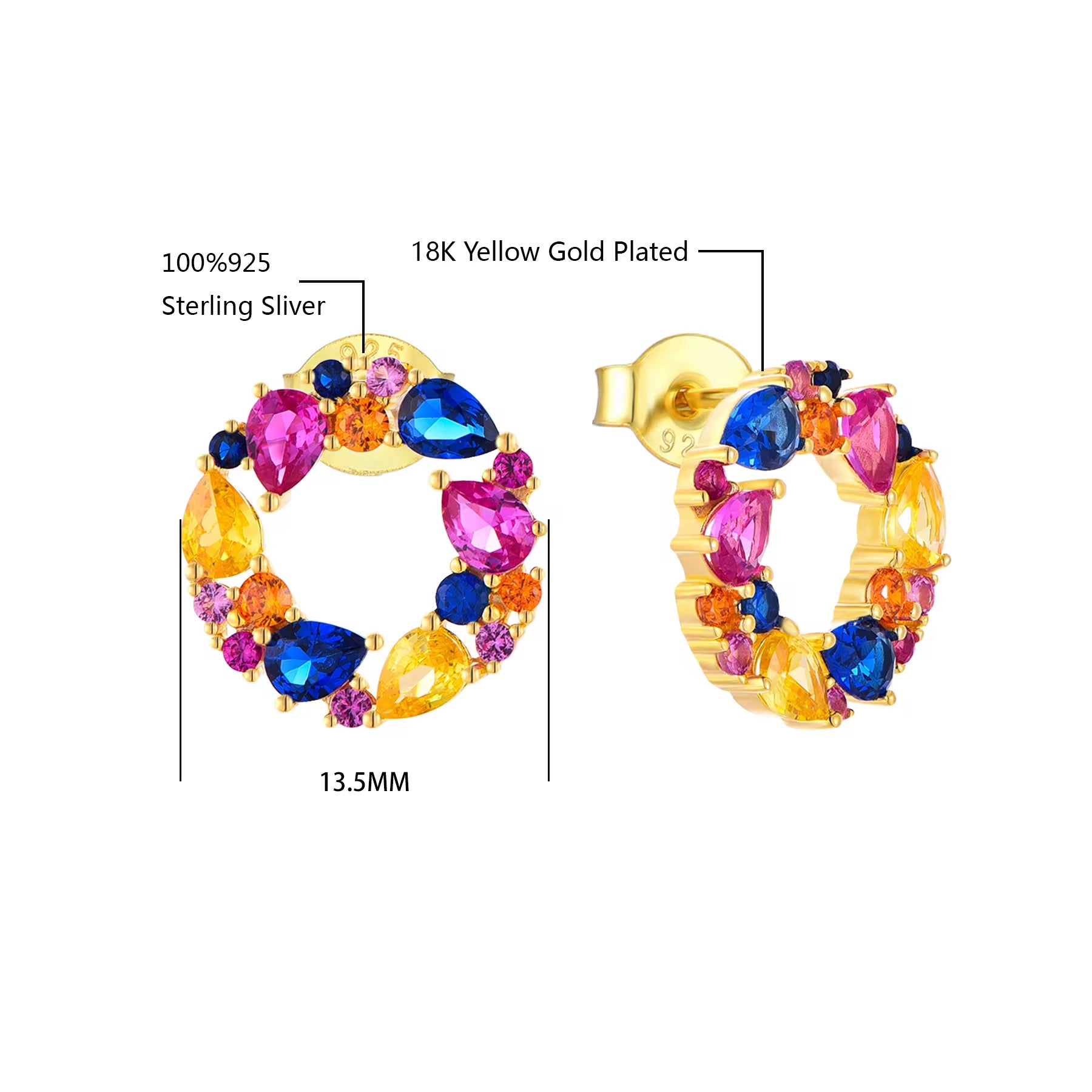 Multi color CZ Stud Earrings