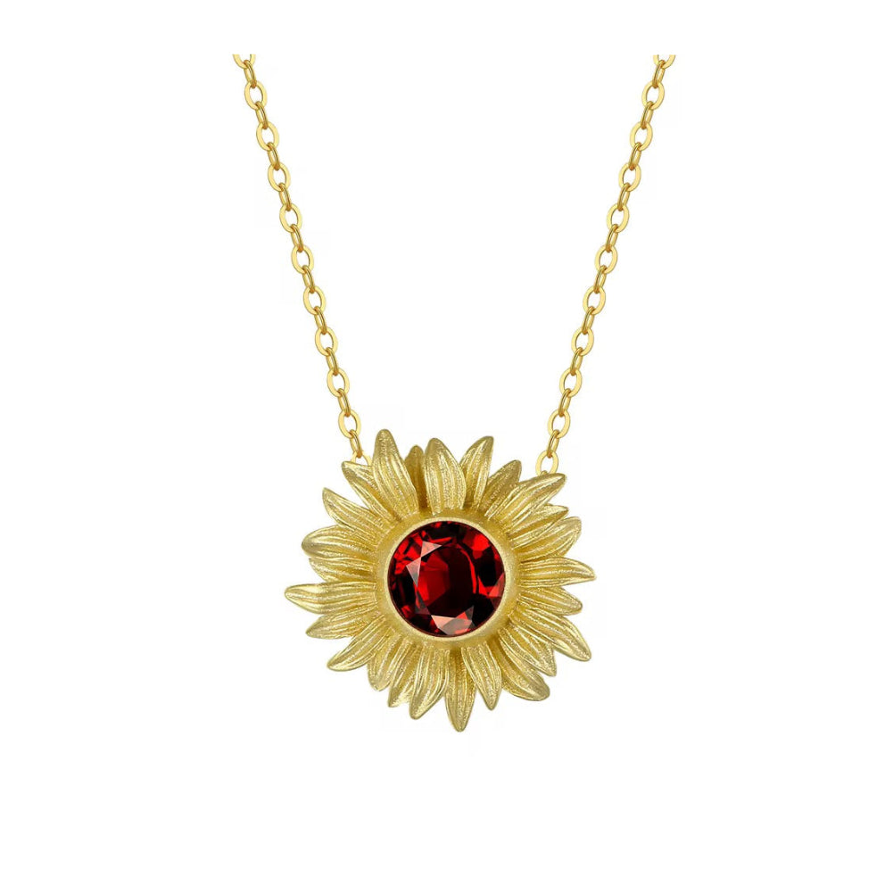 Garnet Flower Necklace 925 Sterling Silver