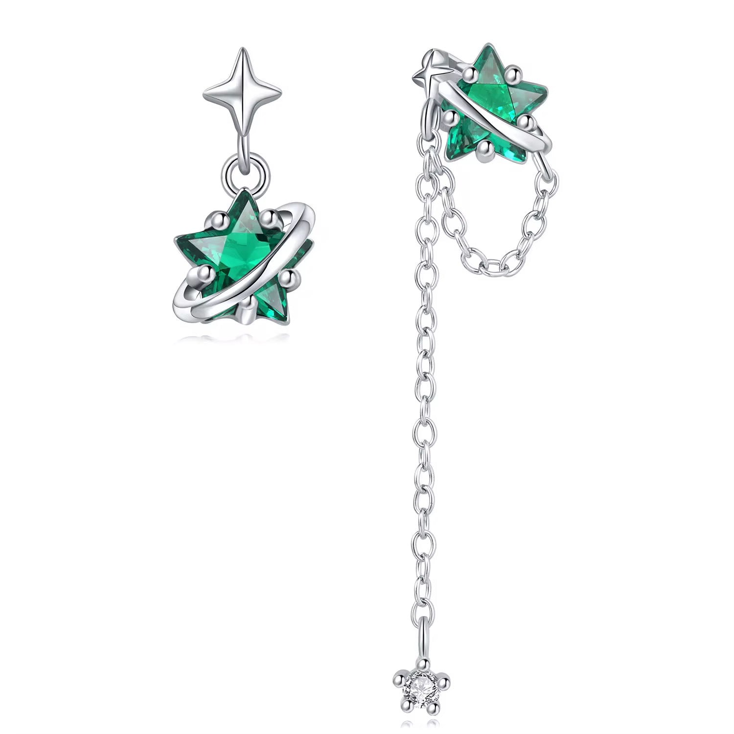 Green Star Tassel Earrings