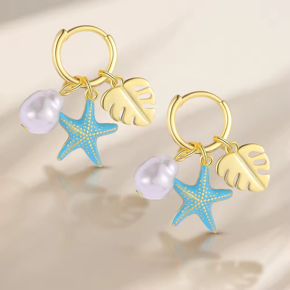 Starfish Hoop Dangle Earrings