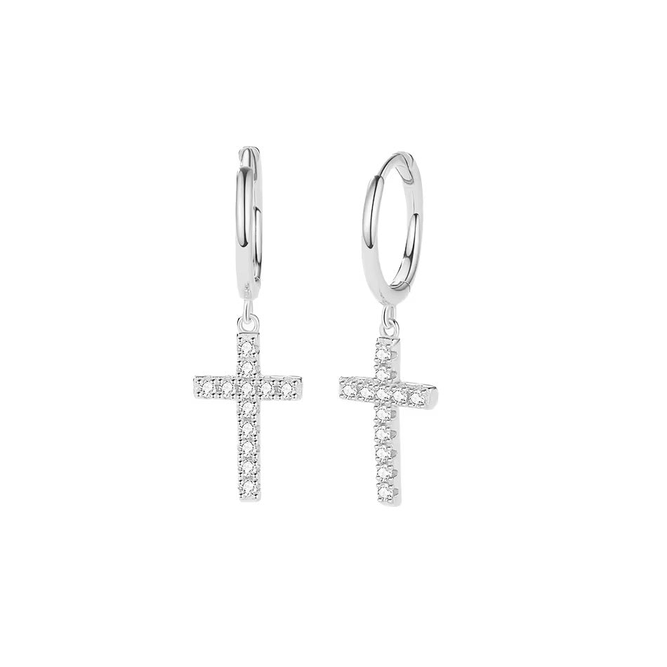 Hoop Dangle Cross Earrings