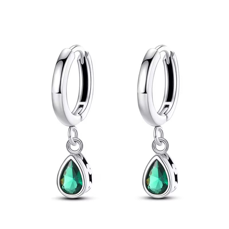 Green Water-drop Hoop Dangl
