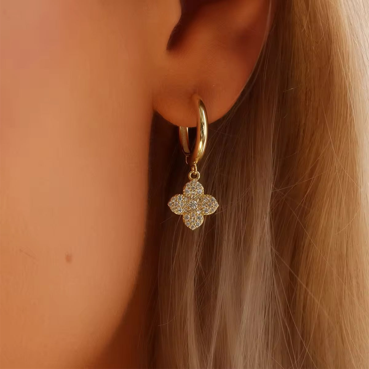 Four-Leaf Hoop Dangle