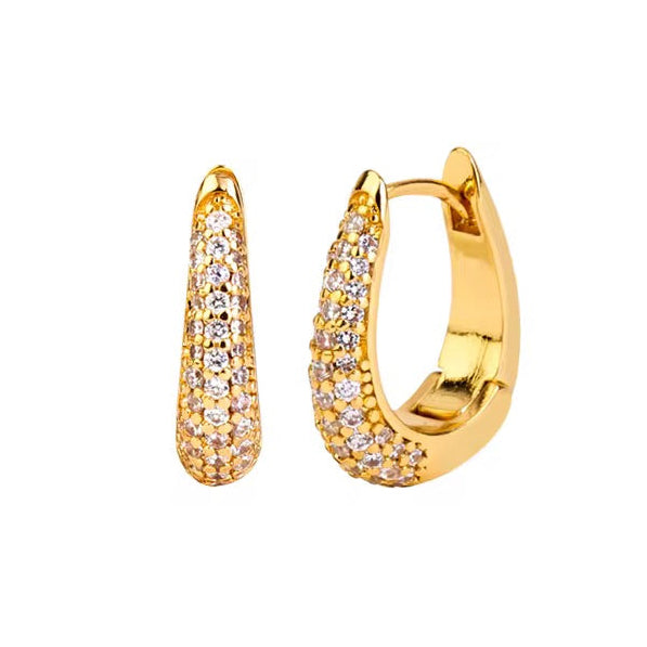 CZ Pavé Hoop Earrings 15mm, Sterling Silver: Gold or Silver